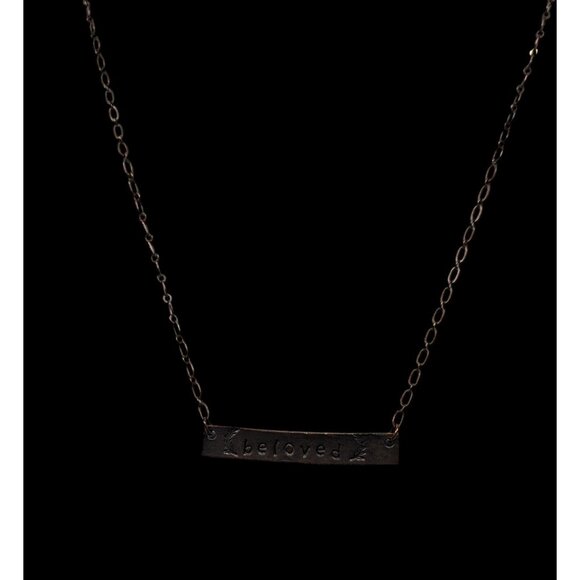 Rustic Beloved Hand Stamped Antiqued Copper Tone Necklace - Picture 4 of 6